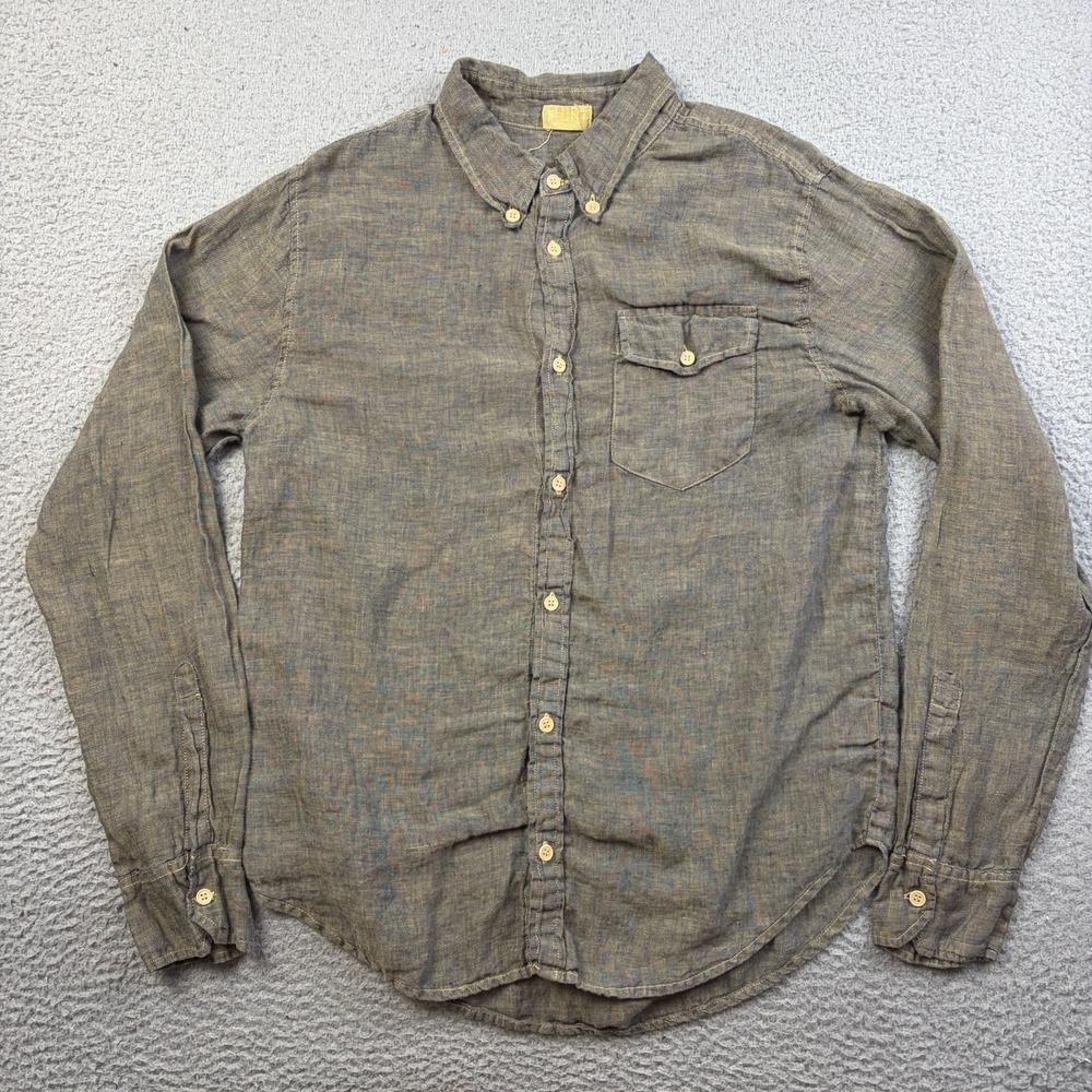 CP Shades Shirt Womens Medium Brown 100% Linen Button Down Made in USA